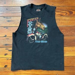 Vintage 90s Harley-Davidson RK Stratman Hanes Beefy-T Wild Breed cutoff sleeve t